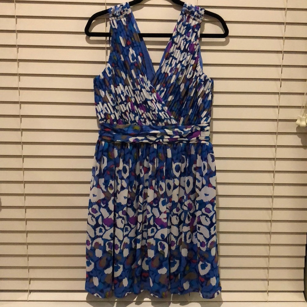 Fit and flare navy blue patterned cocktail dress